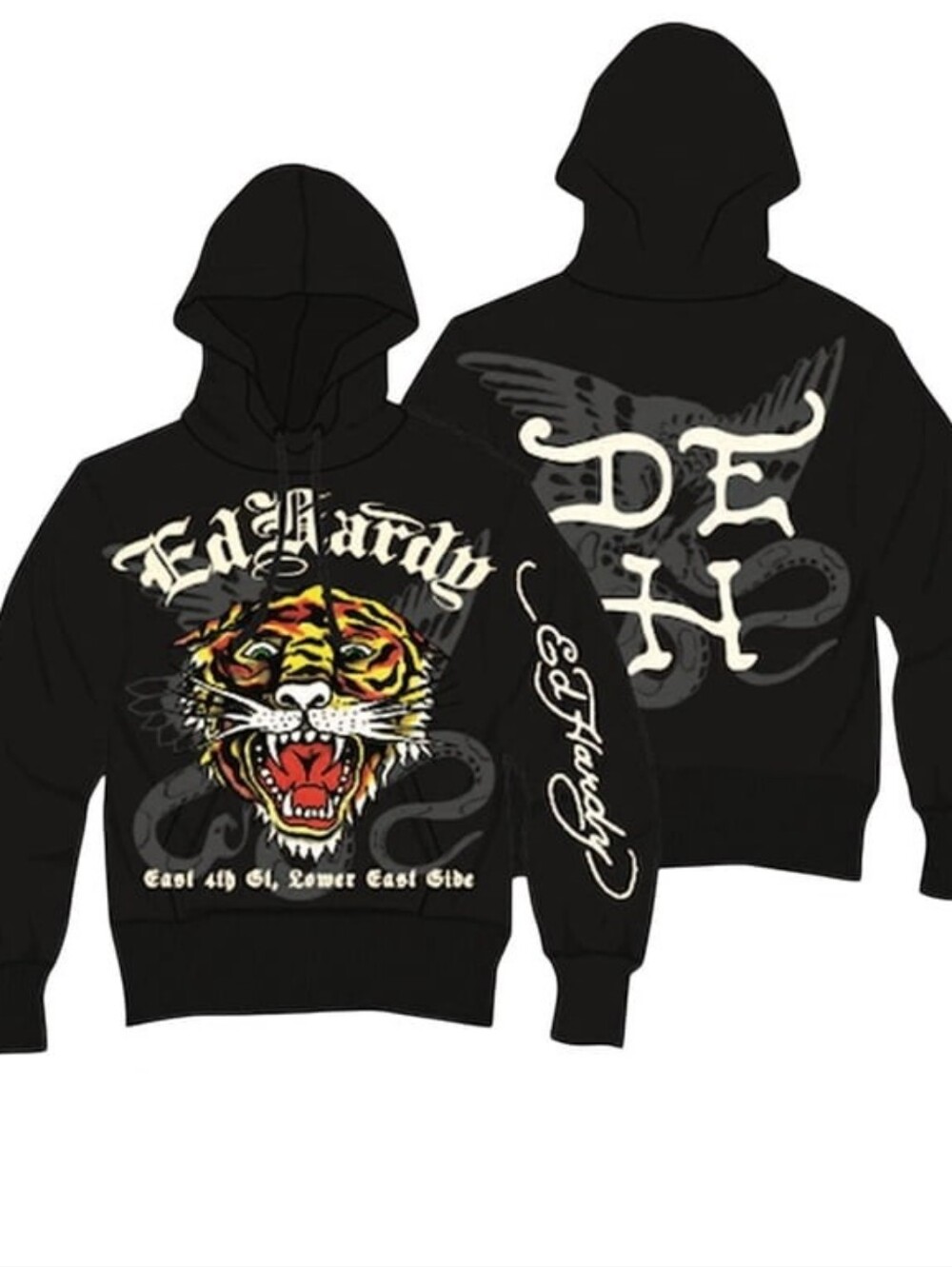 NWT "Ed Hardy" Tiger Head Rhinestone Hoodie Men's Size XXLarge